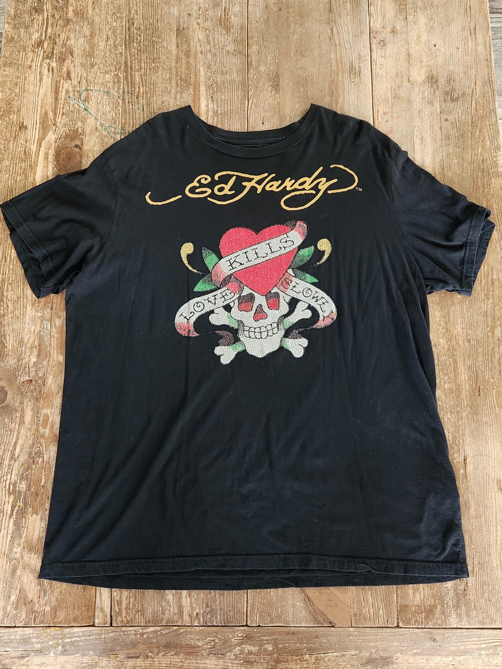 ED HARDY by Christian Audigier Men’s Bedazzled Black Graphic Tee